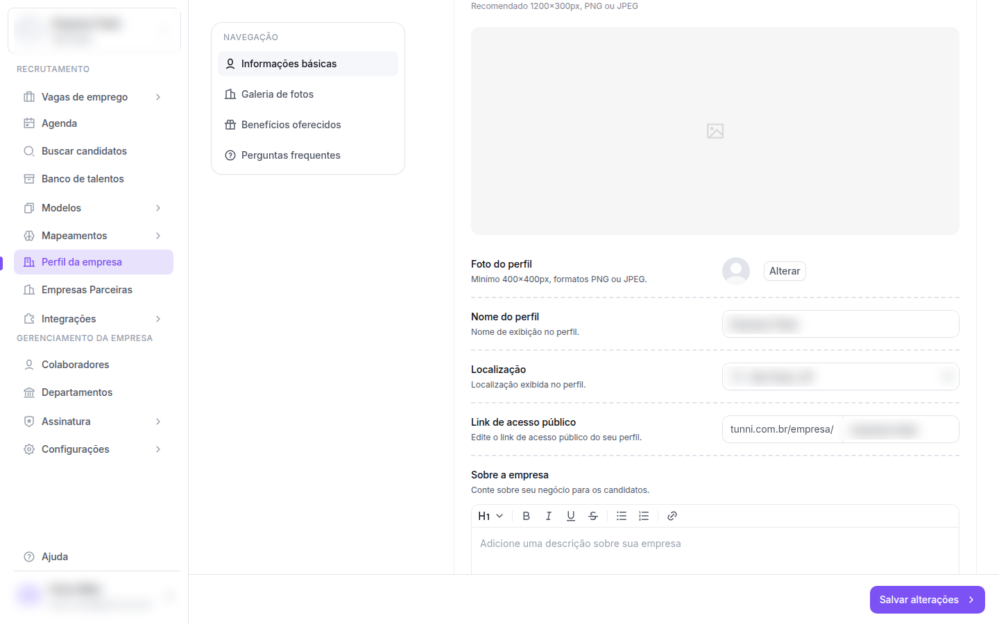 Informações básicas do perfil