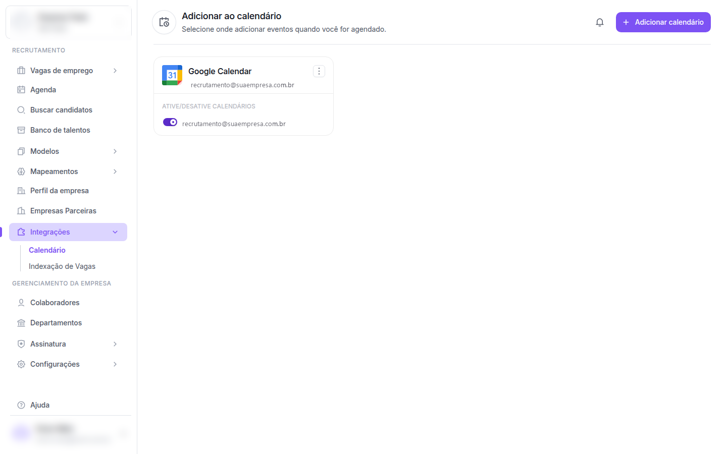 Integrações de calendário